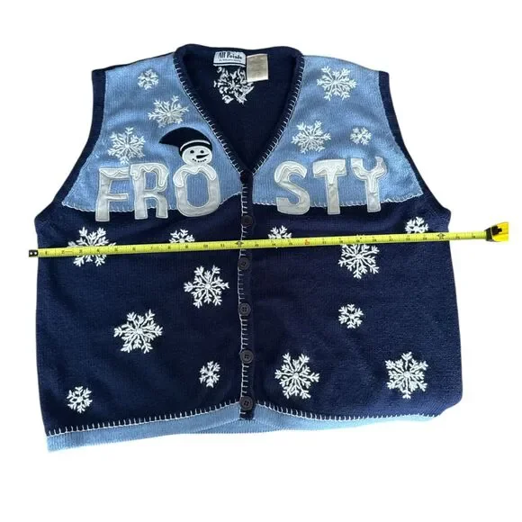 All Points Frosty Snowman Snowflake Knit Christmas Vest 18W/20W Plus Size - Picture 3 of 7